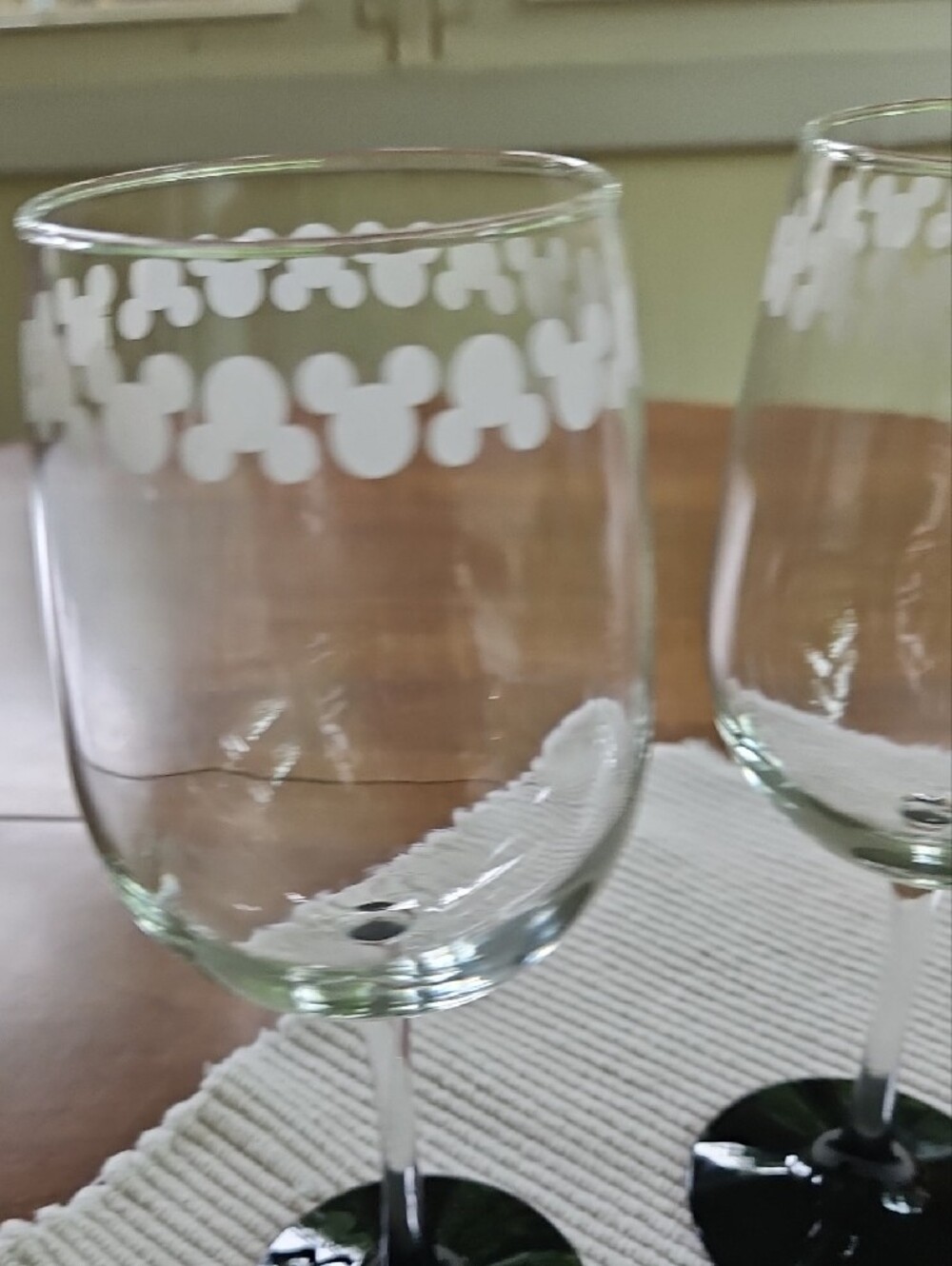 Disney White Mickey Pattern Stem Wine Glasses, Set of 2 - Picture 7 of 8